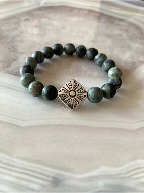 ✨Frosted Kambaba Jasper Beaded Bracelet with Sterling Silver Plated Accent